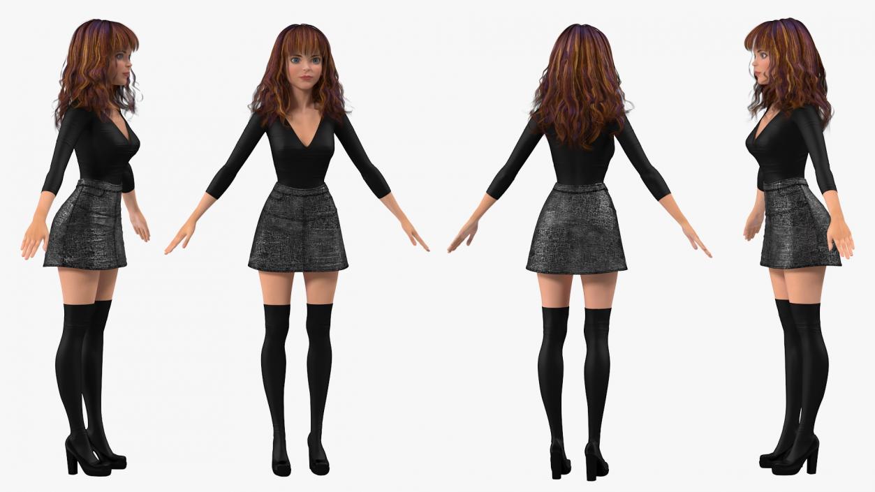 3D model Cartoon Young Woman Youth Clothes Rigged