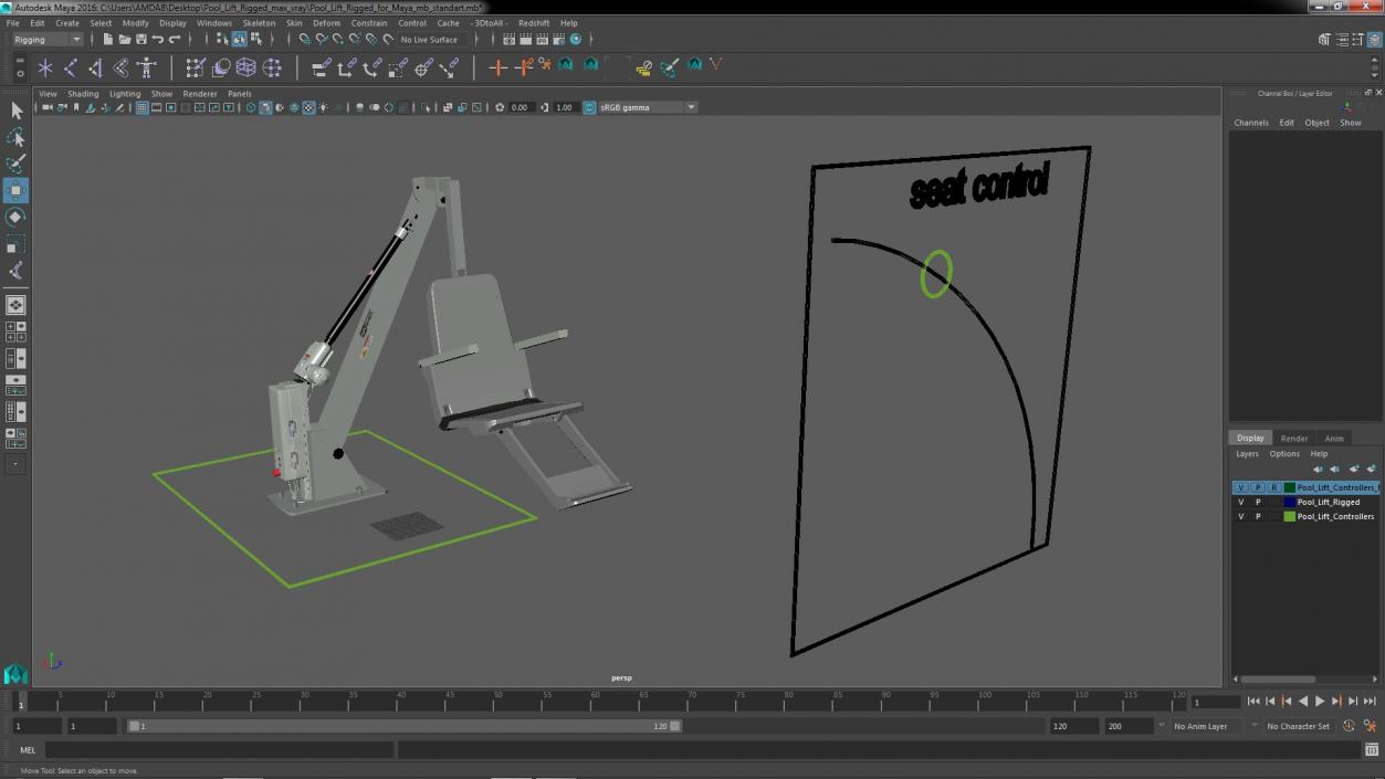 3D model Pool Lift Rigged for Maya