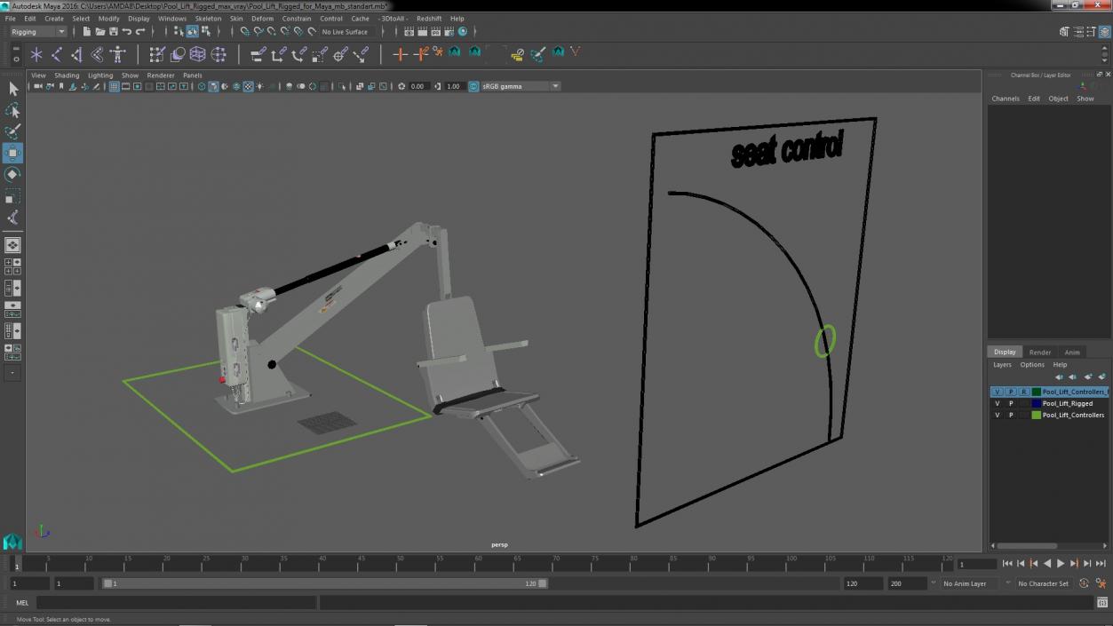 3D model Pool Lift Rigged for Maya