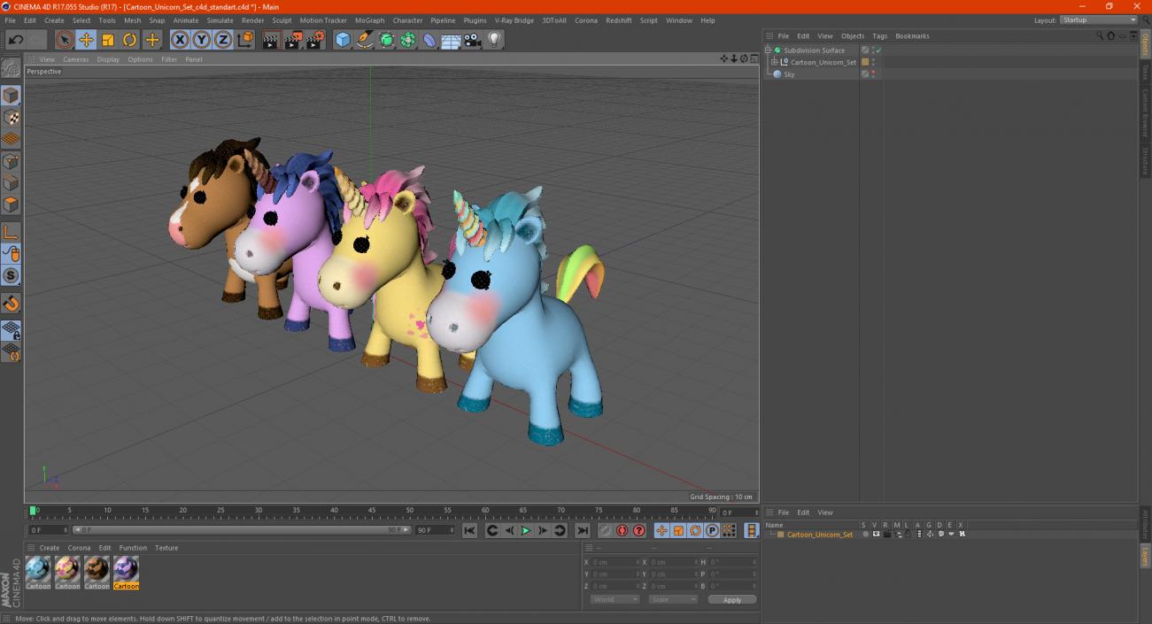 Cartoon Unicorn Set 3D model