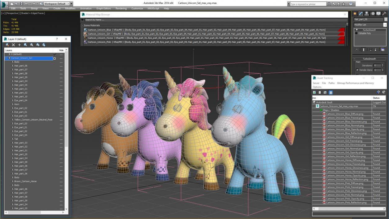 Cartoon Unicorn Set 3D model