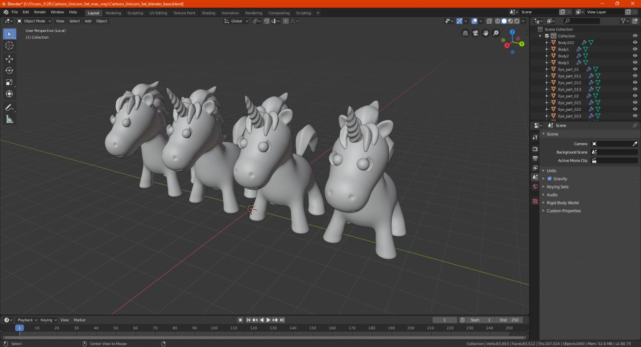 Cartoon Unicorn Set 3D model