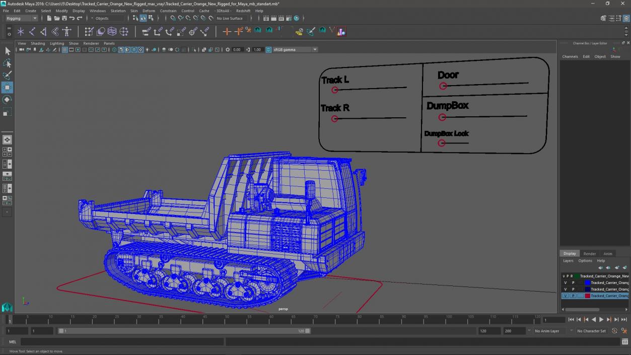 Tracked Carrier Orange New Rigged for Maya 3D