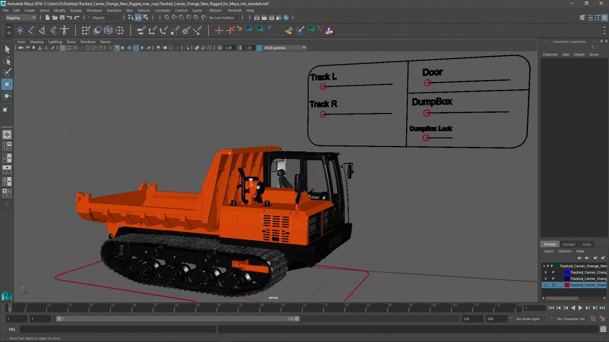 Tracked Carrier Orange New Rigged for Maya 3D