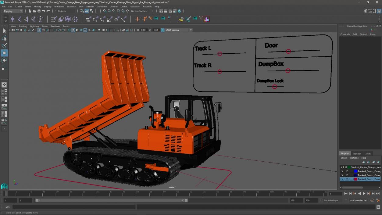 Tracked Carrier Orange New Rigged for Maya 3D