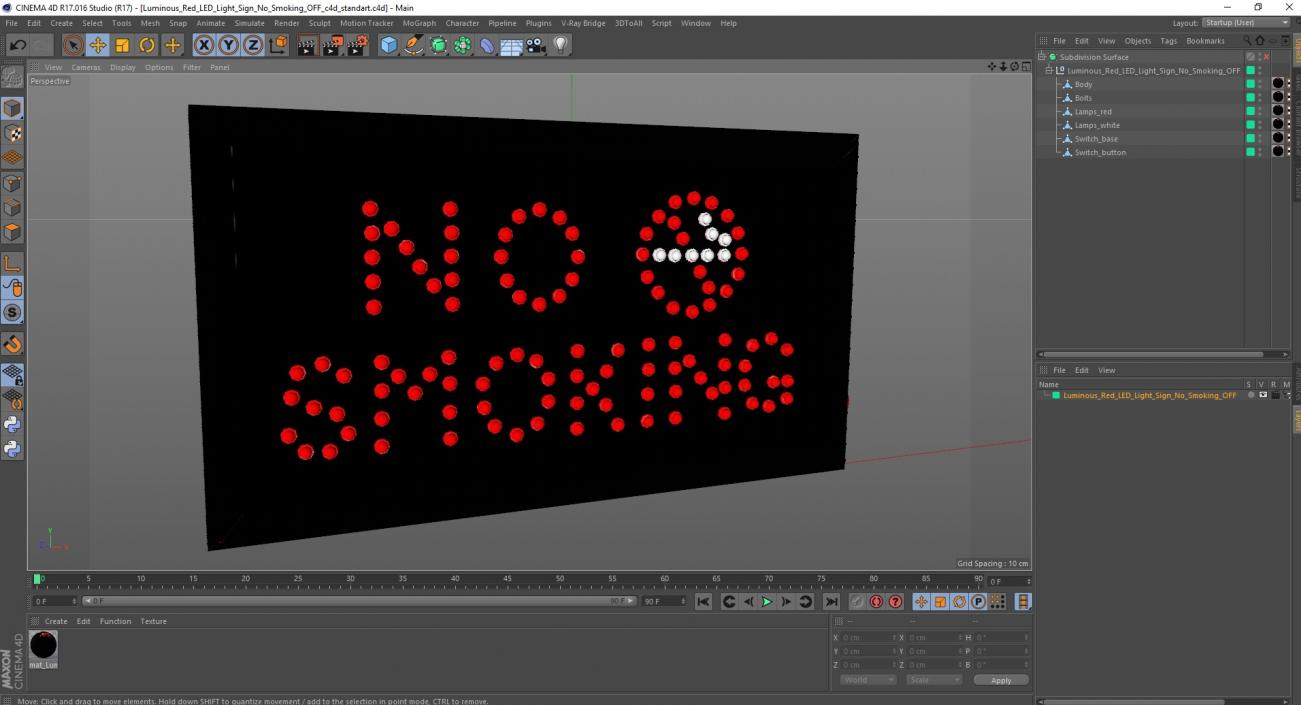 Luminous Red LED Light Sign No Smoking OFF 3D