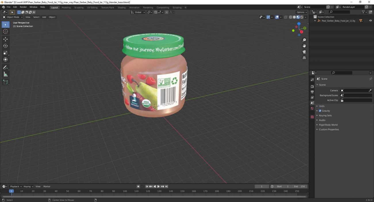 3D model Pear Gerber Baby Food Jar 113g