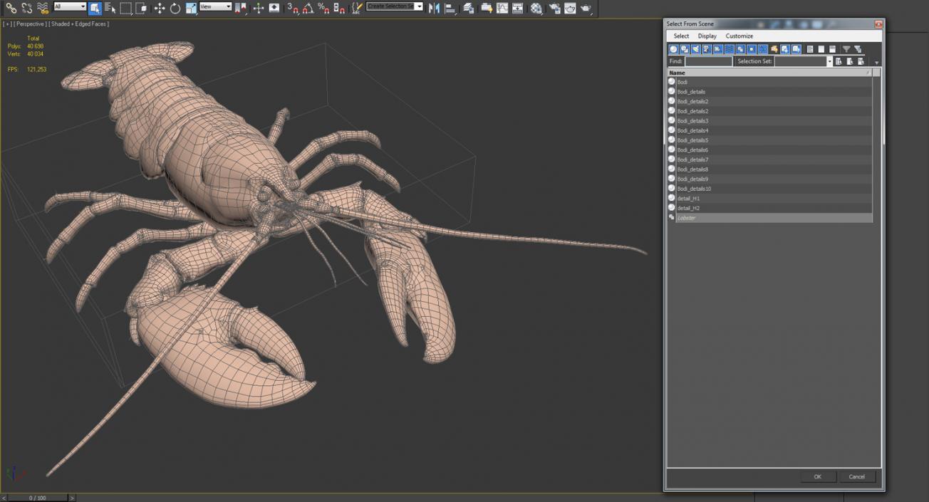 3D Lobster Pose 4 with Fur model