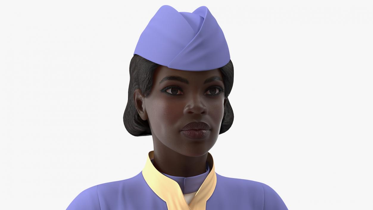 3D Dark Skinned Black Stewardess Rigged