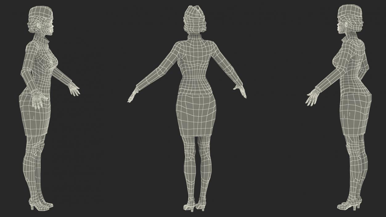 3D Dark Skinned Black Stewardess Rigged