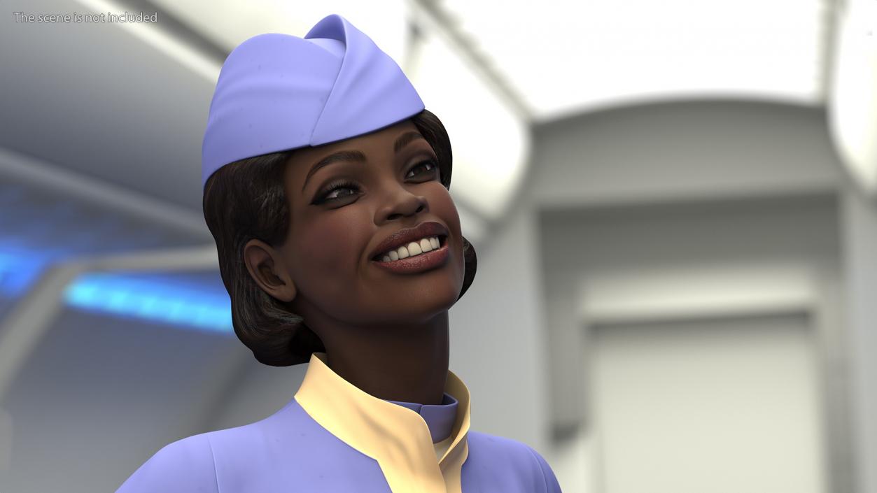 3D Dark Skinned Black Stewardess Rigged