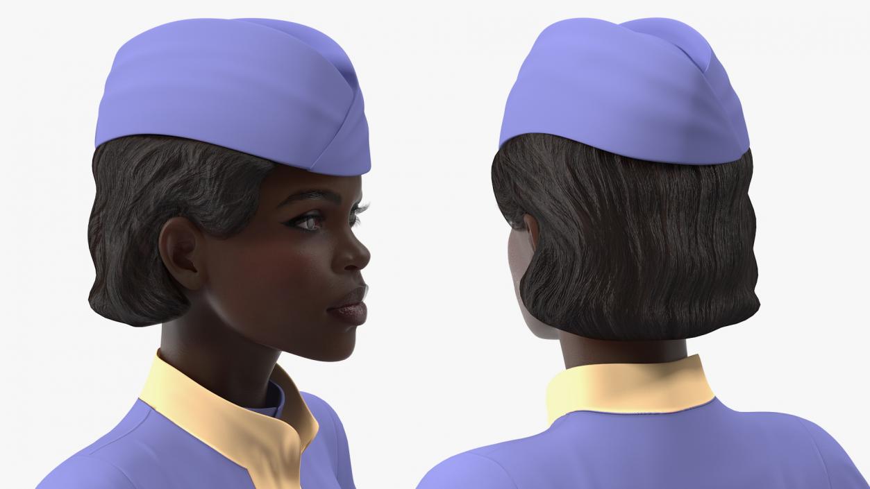 3D Dark Skinned Black Stewardess Rigged