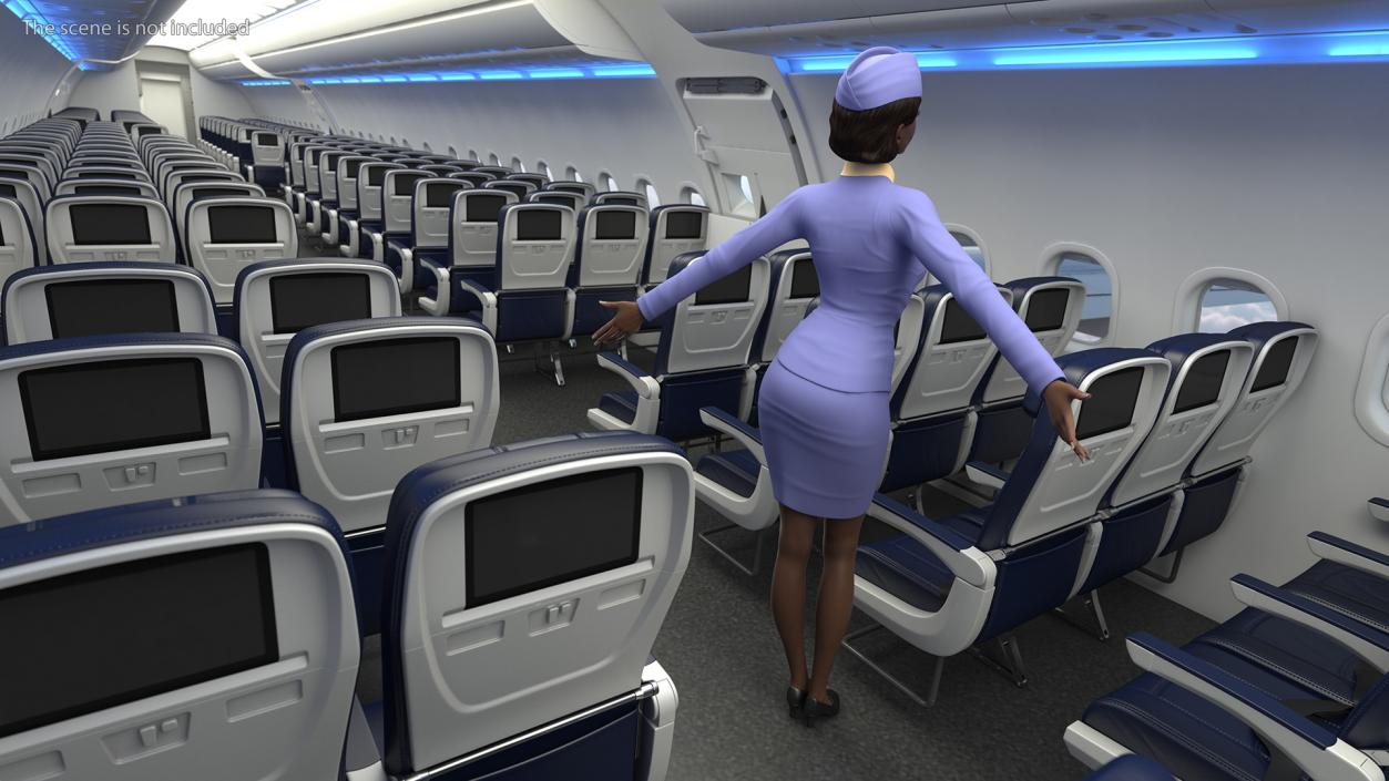 3D Dark Skinned Black Stewardess Rigged