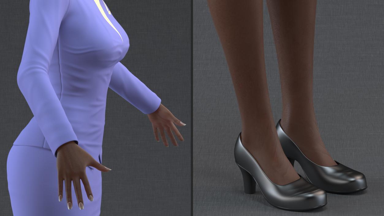 3D Dark Skinned Black Stewardess Rigged