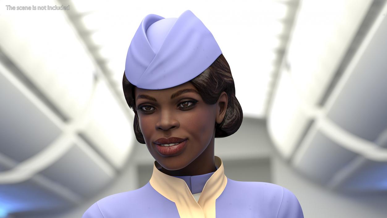 3D Dark Skinned Black Stewardess Rigged