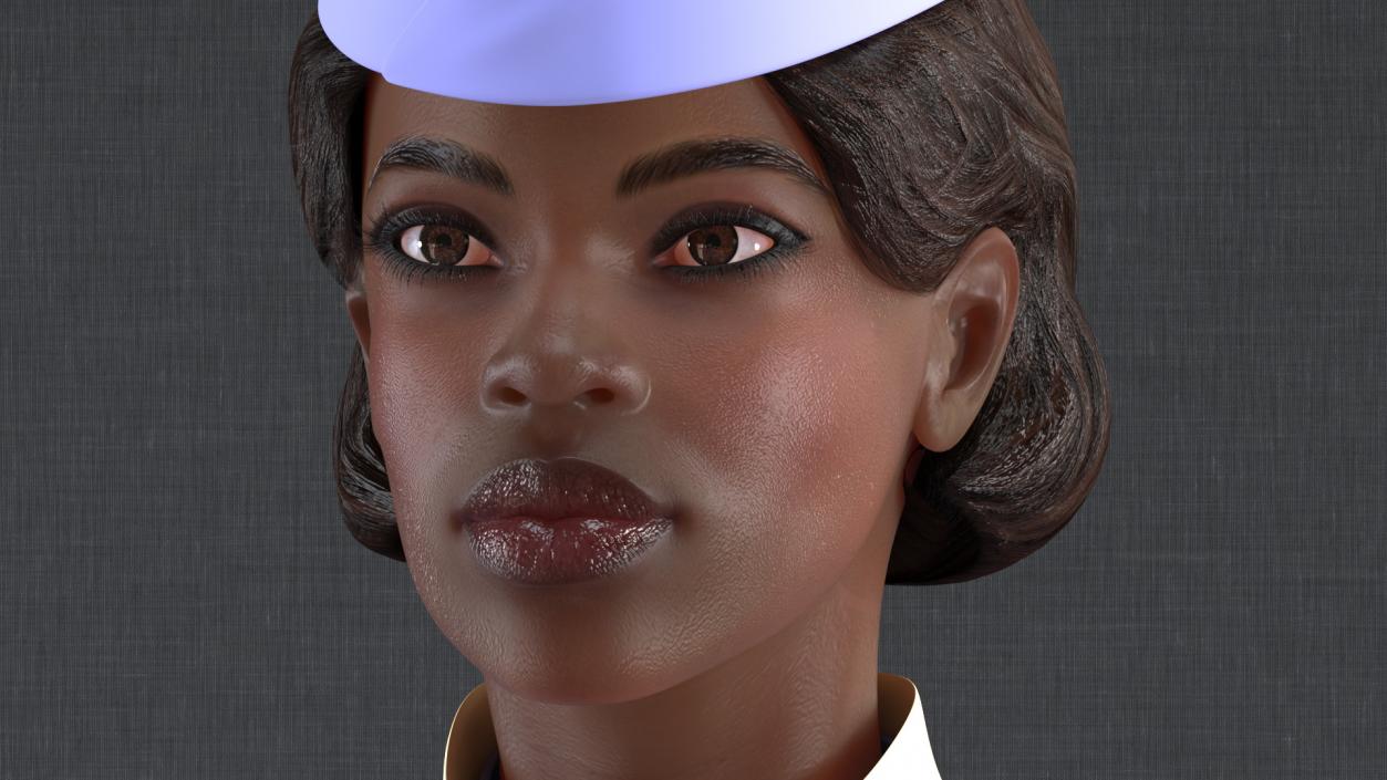 3D Dark Skinned Black Stewardess Rigged