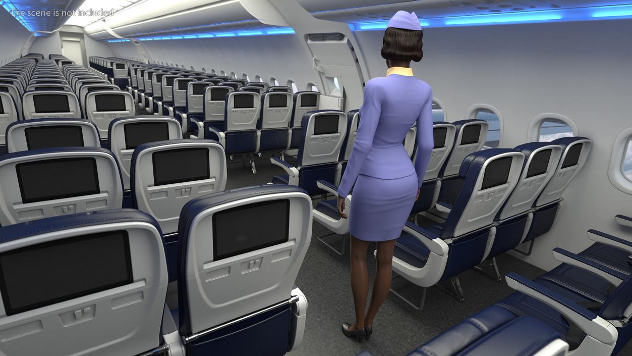 3D Dark Skinned Black Stewardess Rigged