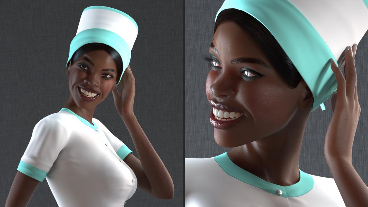 3D Dark Skinned Black Nurse Standing Pose model