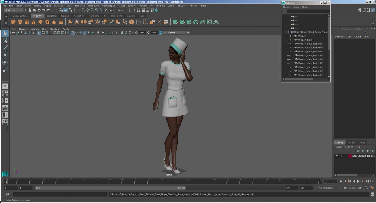 3D Dark Skinned Black Nurse Standing Pose model