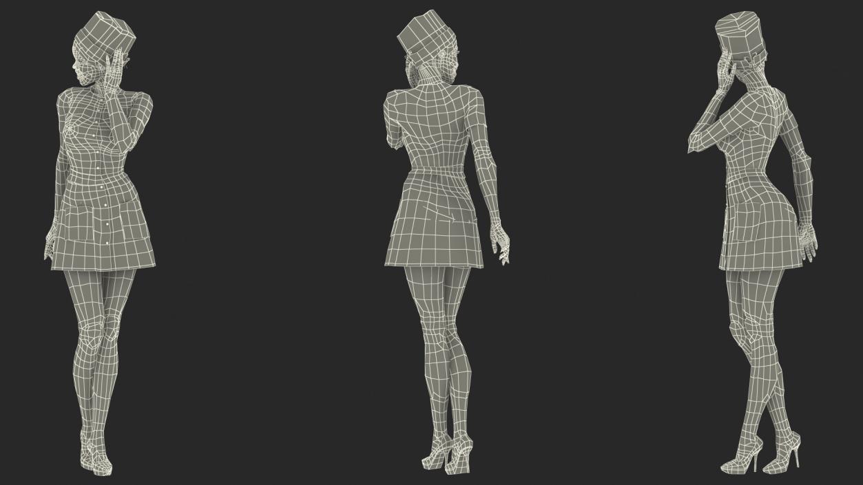 3D Dark Skinned Black Nurse Standing Pose model