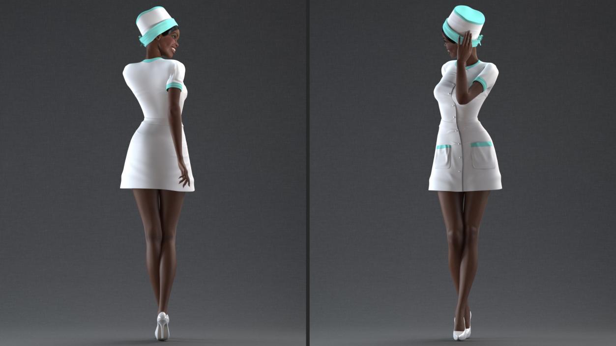 3D Dark Skinned Black Nurse Standing Pose model