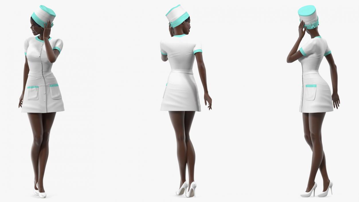 3D Dark Skinned Black Nurse Standing Pose model