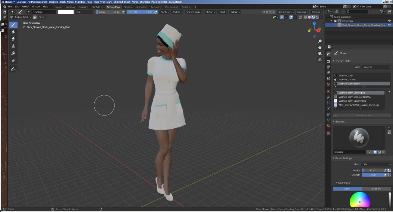 3D Dark Skinned Black Nurse Standing Pose model