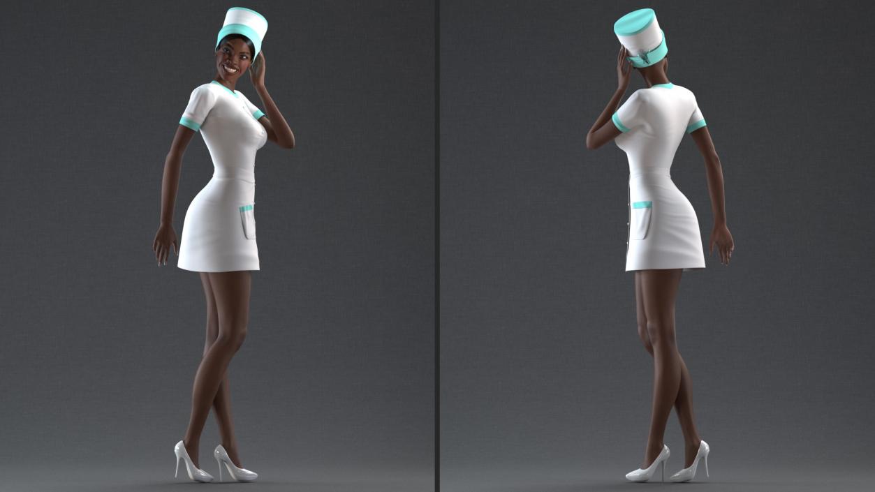 3D Dark Skinned Black Nurse Standing Pose model