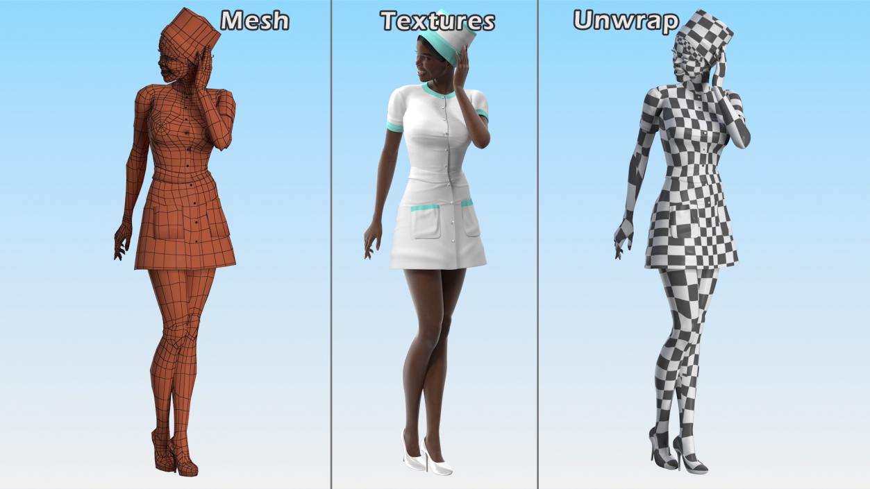 3D Dark Skinned Black Nurse Standing Pose model