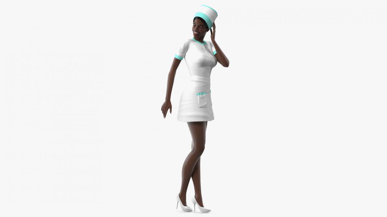 3D Dark Skinned Black Nurse Standing Pose model