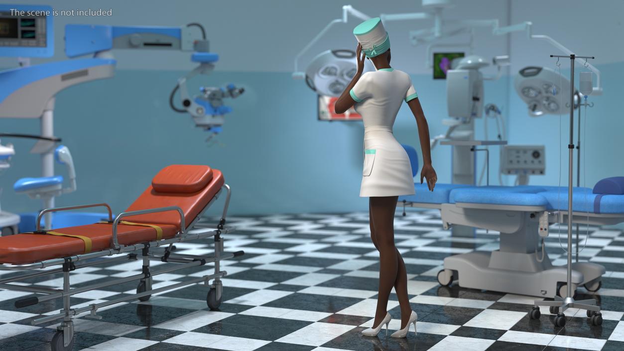 3D Dark Skinned Black Nurse Standing Pose model