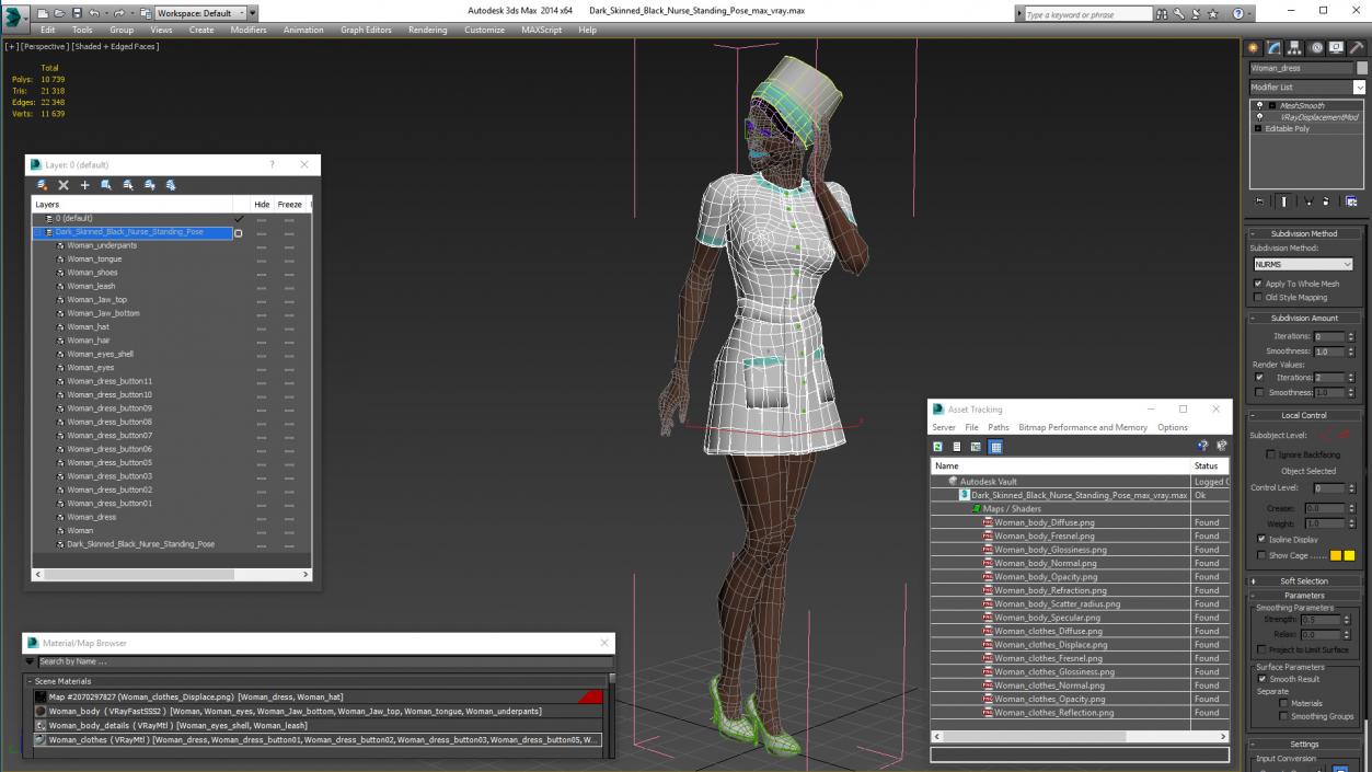 3D Dark Skinned Black Nurse Standing Pose model