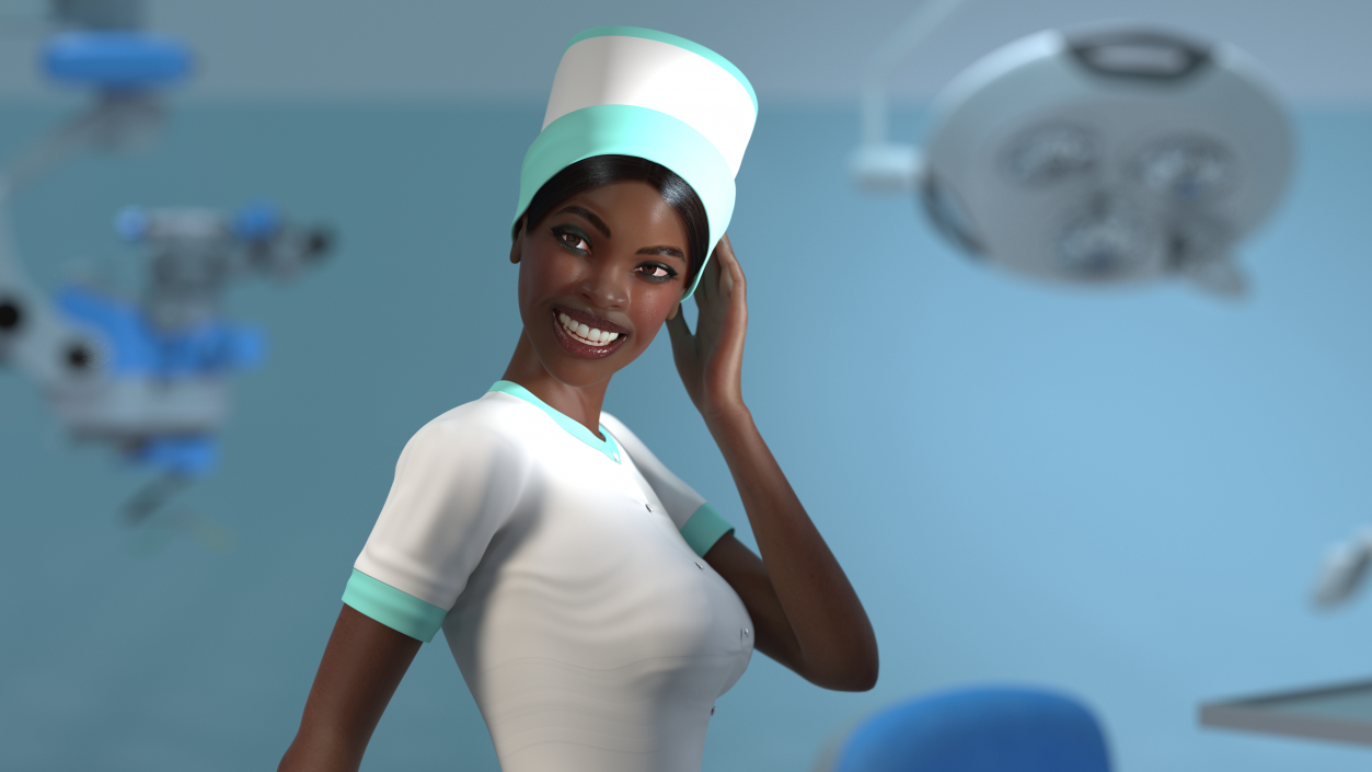 3D Dark Skinned Black Nurse Standing Pose model