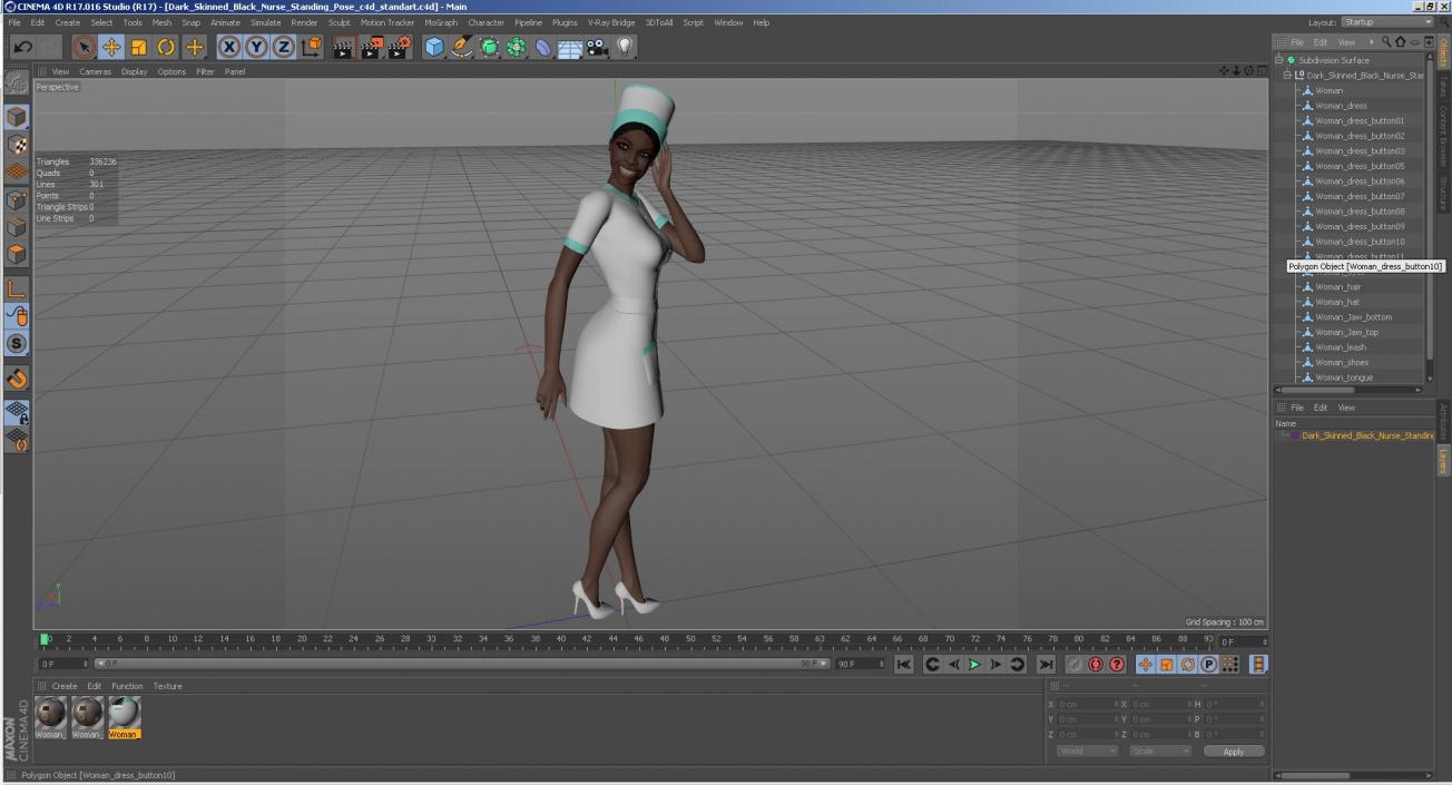 3D Dark Skinned Black Nurse Standing Pose model