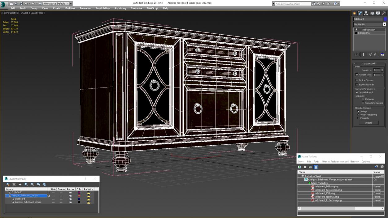 3D Antique Sideboard Venga model