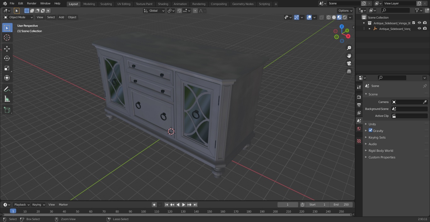 3D Antique Sideboard Venga model