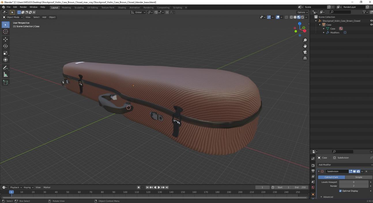 3D model Shockproof Violin Case Brown Closed