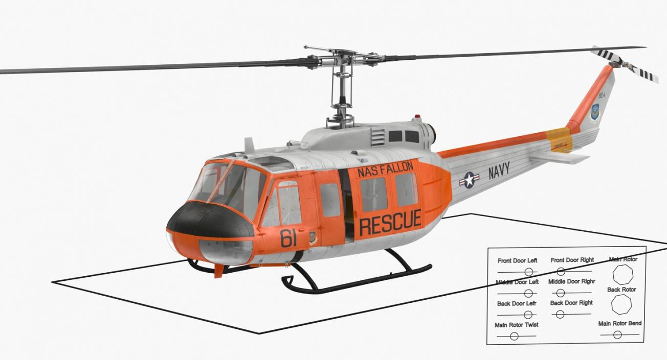 3D US Navy Bell UH-1 Iroquois Rescue model