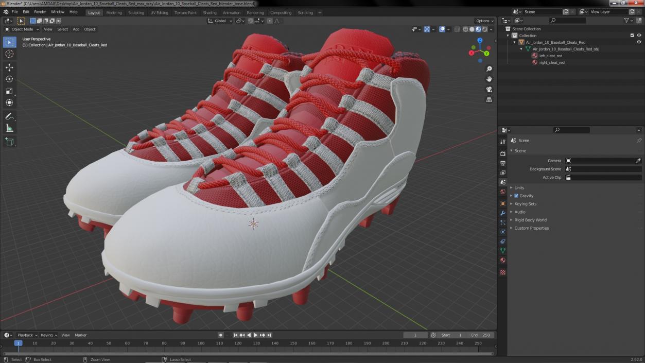 3D Air Jordan 10 Baseball Cleats Red model