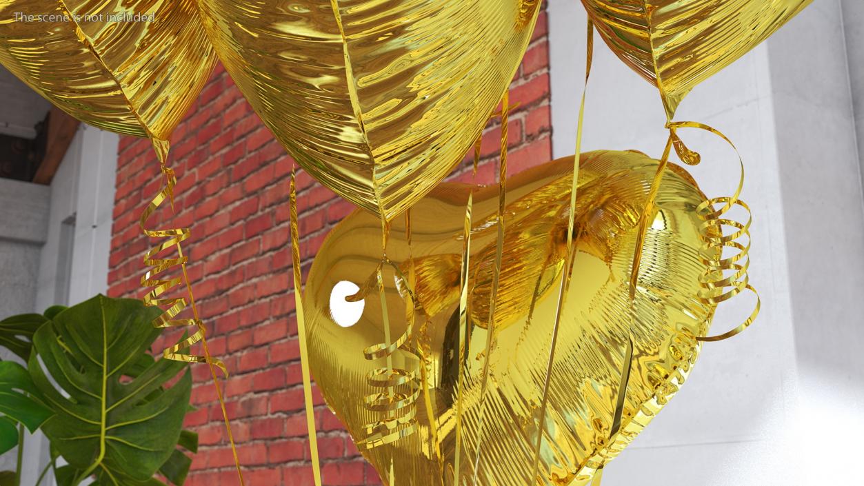 3D Heart Shaped Gold Balloons Tied to Gift Box model