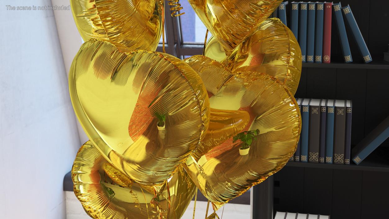 3D Heart Shaped Gold Balloons Tied to Gift Box model