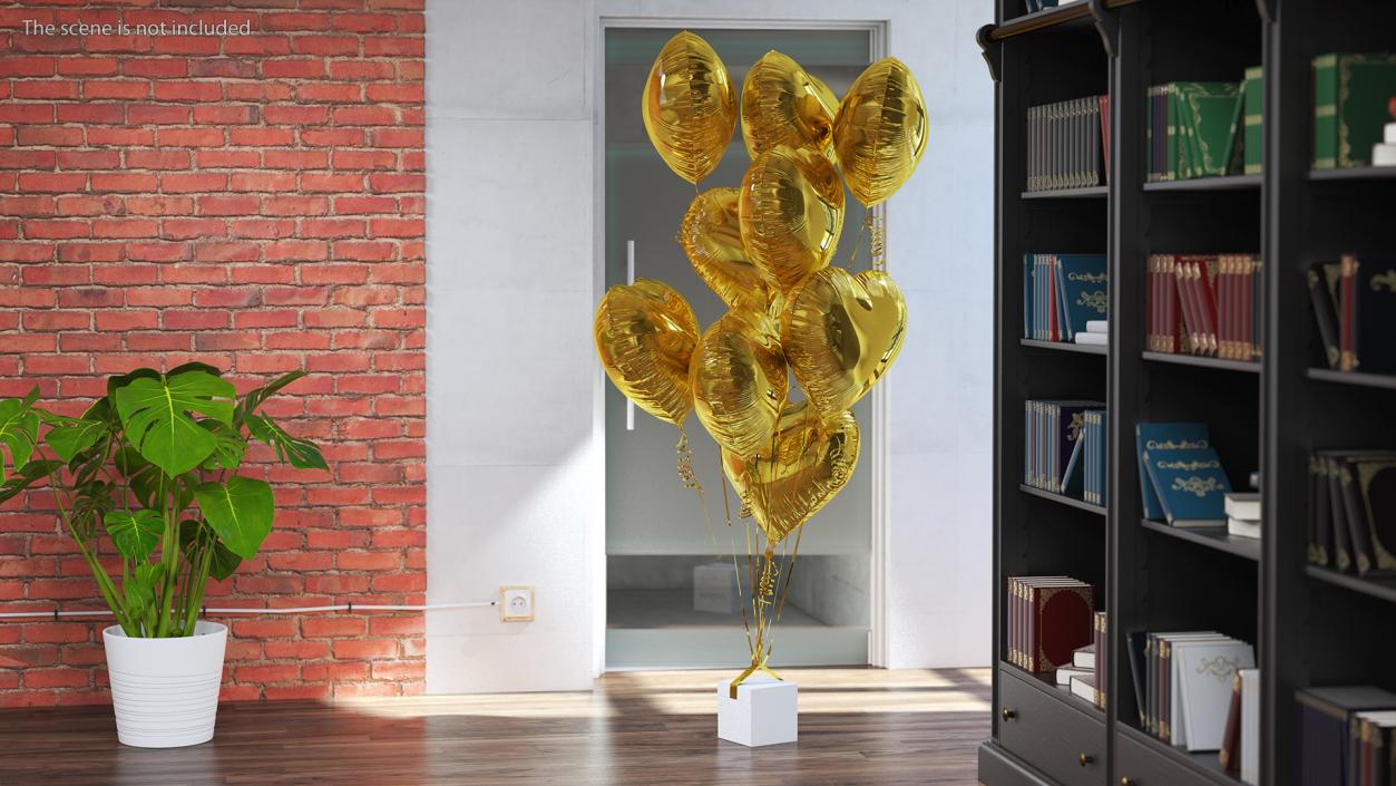 3D Heart Shaped Gold Balloons Tied to Gift Box model