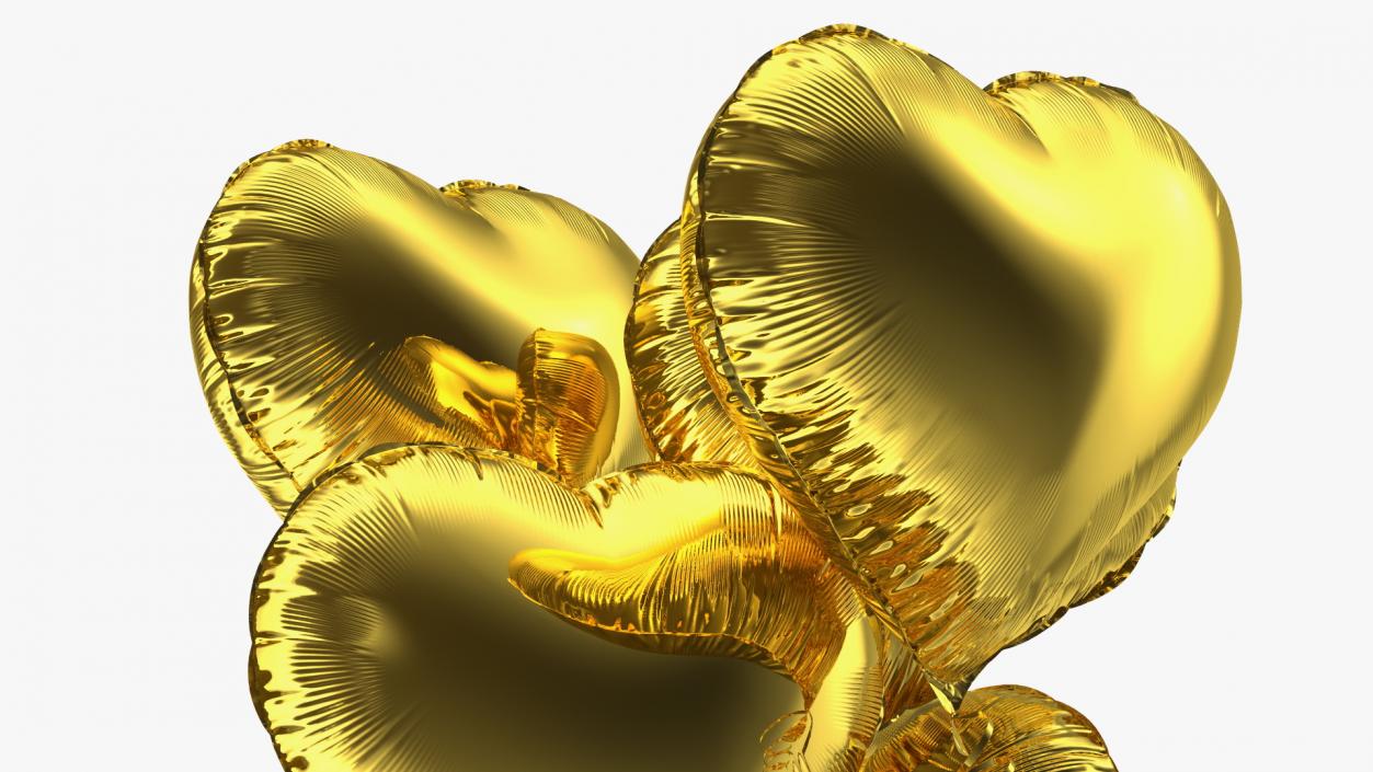 3D Heart Shaped Gold Balloons Tied to Gift Box model