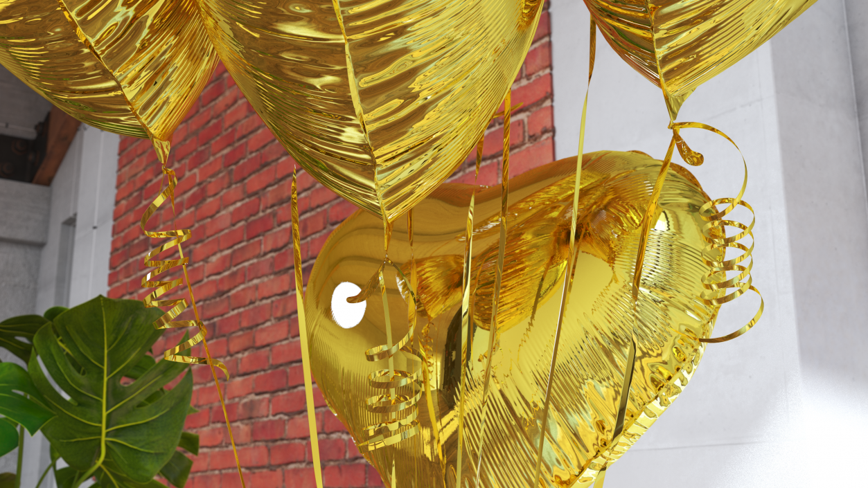 3D Heart Shaped Gold Balloons Tied to Gift Box model