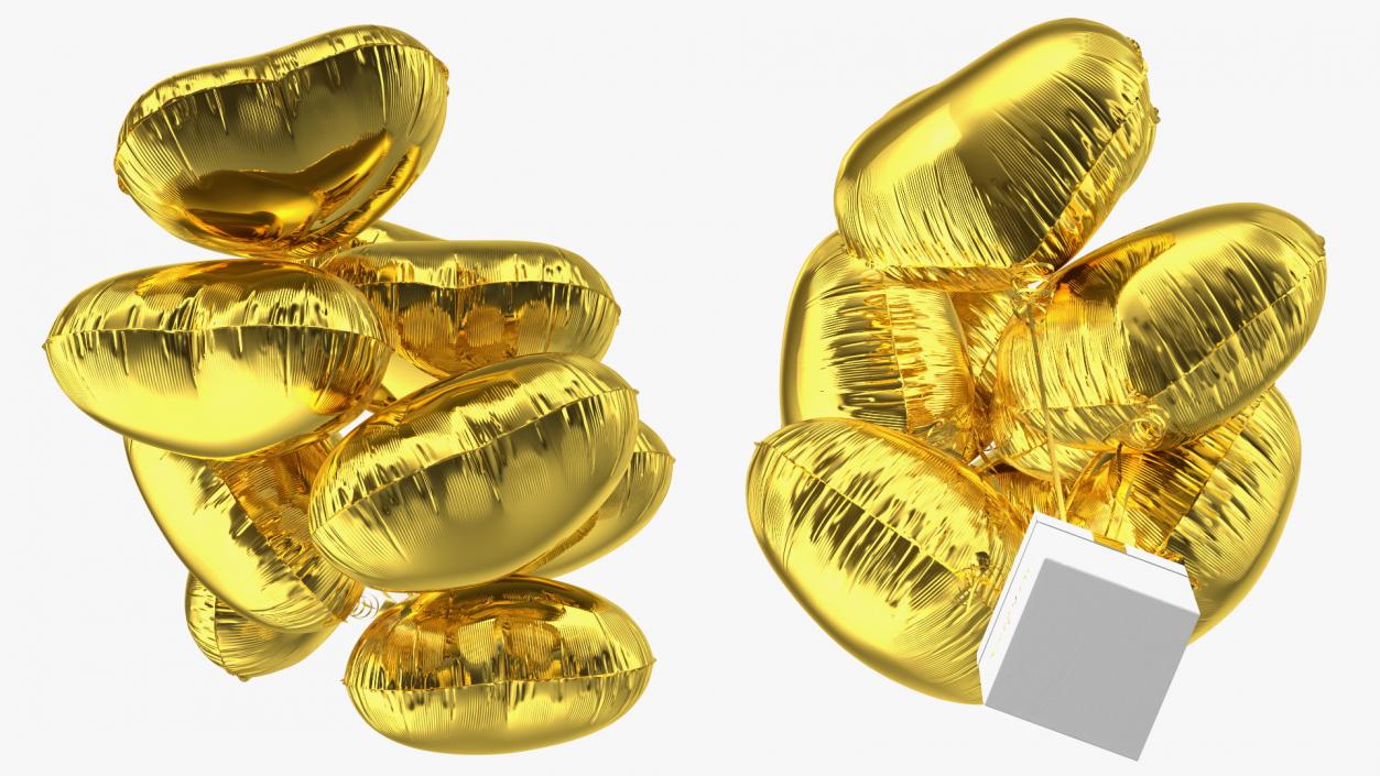 3D Heart Shaped Gold Balloons Tied to Gift Box model