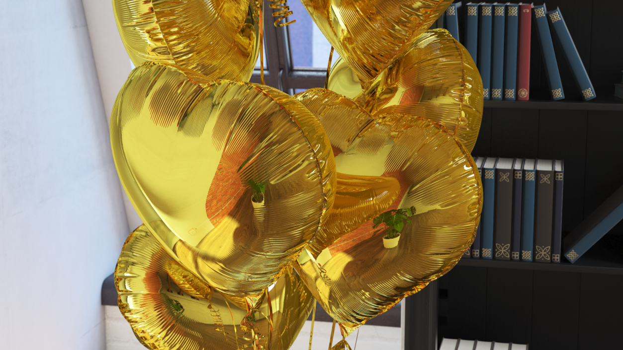 3D Heart Shaped Gold Balloons Tied to Gift Box model