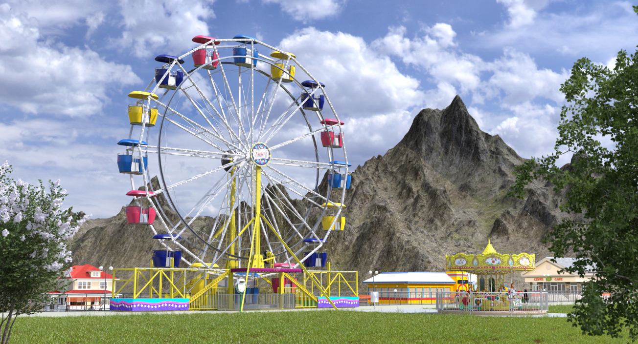 Small Town Carnival Ferris Wheel Rigged 3D model