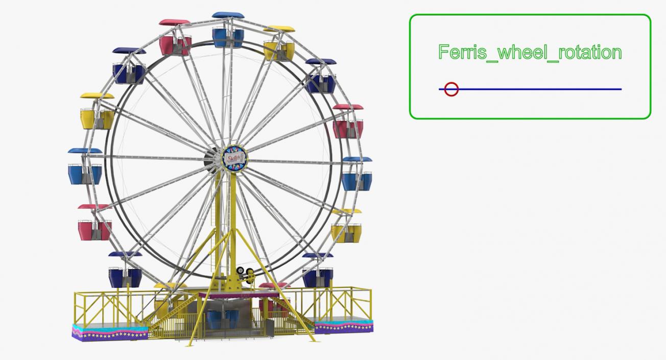 Small Town Carnival Ferris Wheel Rigged 3D model