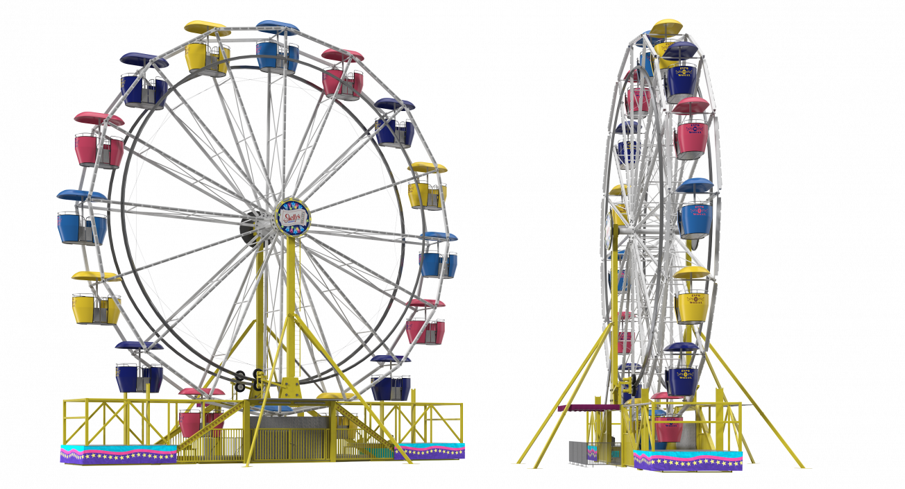 Small Town Carnival Ferris Wheel Rigged 3D model