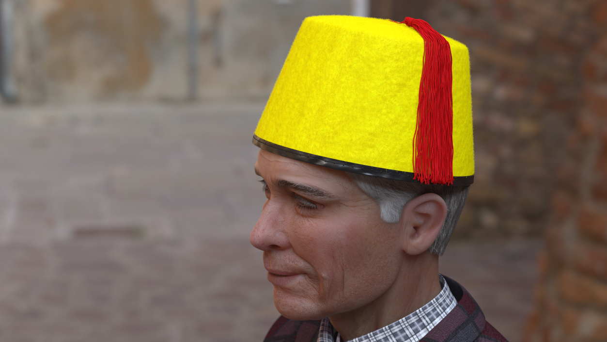 3D Traditional Arabic Yellow Fez Hat With Red Tassel Fur model